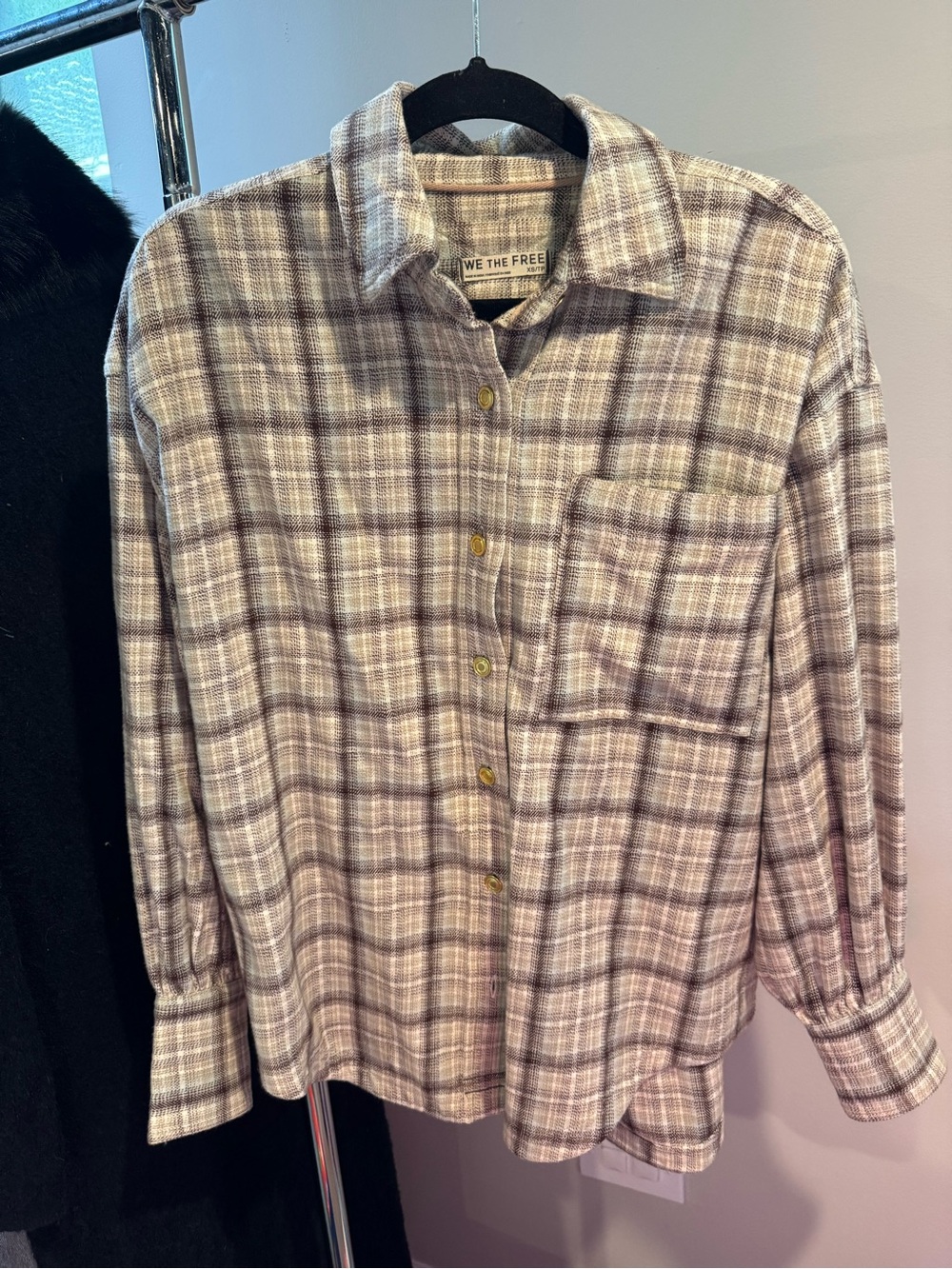 Free People We The Free Women’s Button-Down Shirt in Gray, Cream and light blue